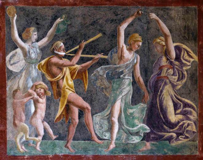 Dancing Maenad, in silk dress. Fresco from Pompeii, 1st century AD. National Archaeological Museum, Naples