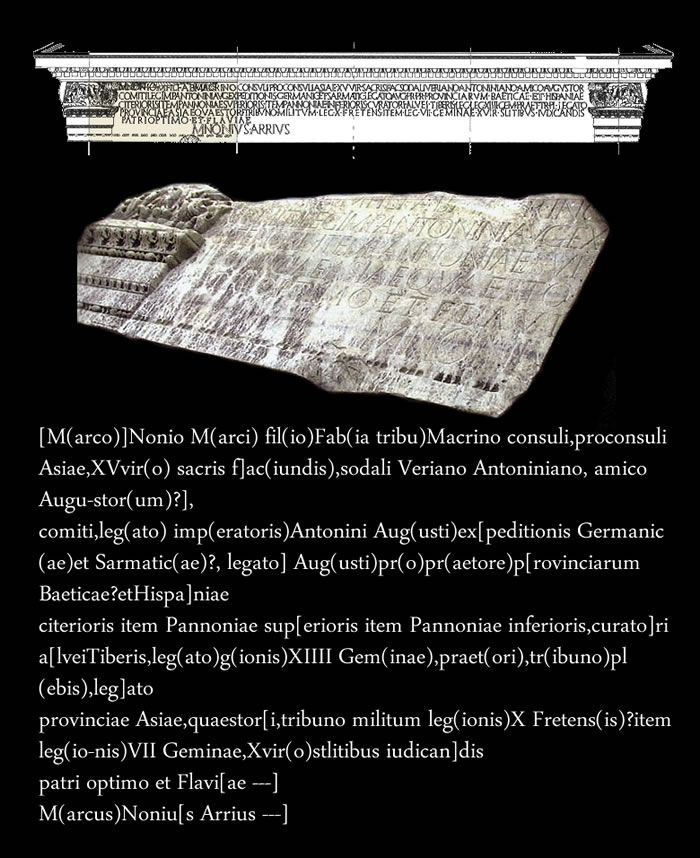 Epigraph of the Mausoleum of Marcus Nonius Macrinus, 2nd century AD - Rome IT