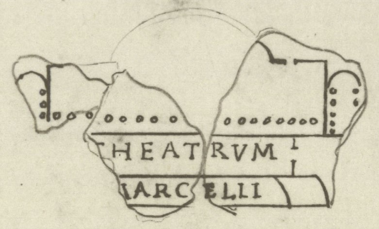 Disegno rinascimentale del frammento pertinente al retro scena del Teatro Marcello – Biblioteca Vaticana